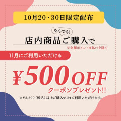 10/20(木)・30(日)限定！11月に使える500円クーポンをプレゼント！